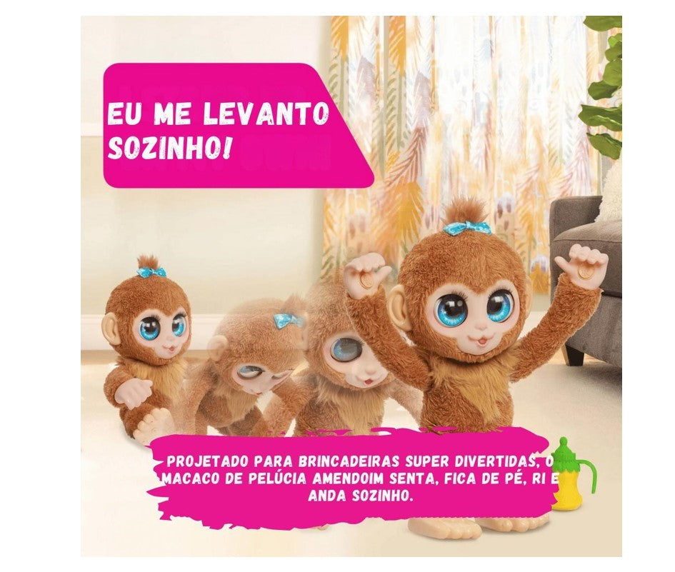 Pelúcia Interativa Macaco Peanut 38cm Com Som - Sunny